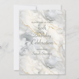 Light Grey Marble 50th Birthday Invitation