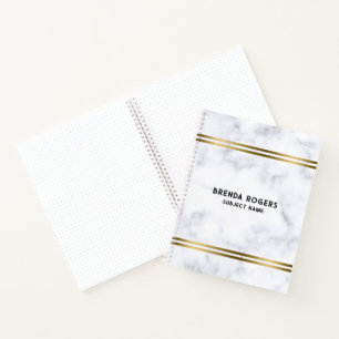 Light Grey marble texture Gold Stripes Accent Notebook