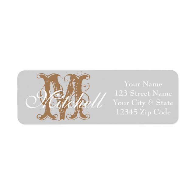 Light Grey Modern Monogram return address labels (Front)