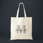 Light Grey Monogram Black Script Name Tote Bag<br><div class="desc">Light Grey Monogram Black Script Name Tote Bag. Can be given as gift to family and friends on their Birthday and Christmas.</div>