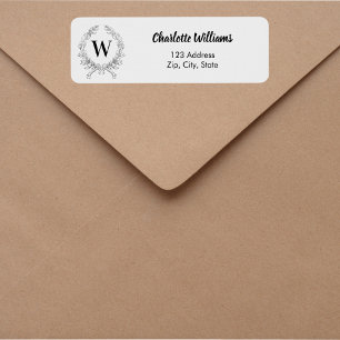 Light grey monogram initial wreath return address