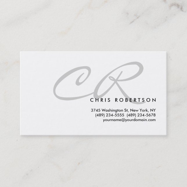 Light Grey Monogram White Standard Business Card (Front)