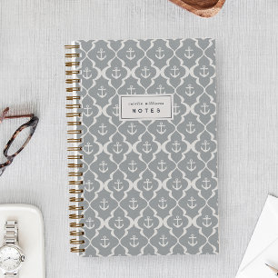 Light Grey Nautical Anchor Ogee Personalised Notebook