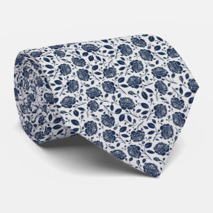 Light Grey Navy Blue Floral Wedding, Professional Tie