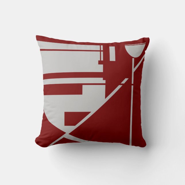Light Grey on Dark Red Geometric Shapes Abstract  Cushion (Front)