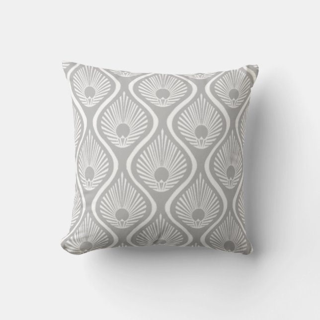 Light grey peacock art deco design cushion (Front)