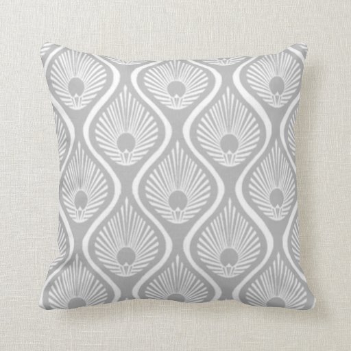 Image of Light grey peacock art deco design Cushion