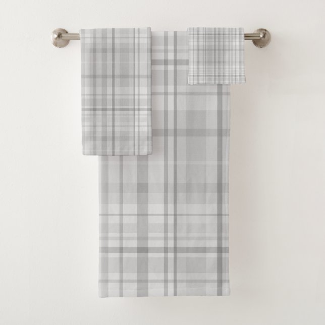 Light Grey Plaid Pattern Minimal Chic Design Bath Towel Set (Insitu)