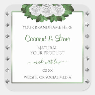 Light Grey Product Labels Green White Roses Jewels