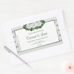 Light Grey Product Labels Green White Roses Jewels