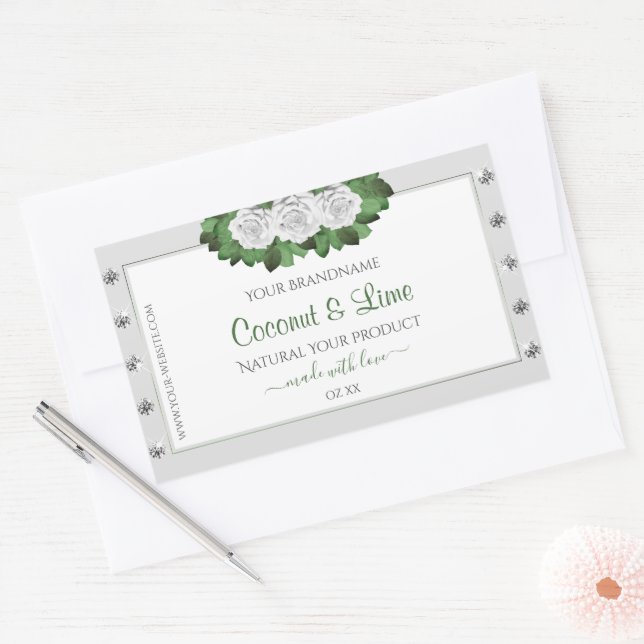 Light Grey Product Labels Green White Roses Jewels (Envelope)