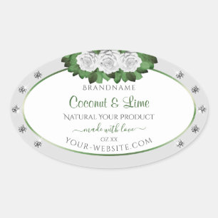 Light Grey Product Labels Green White Roses Jewels