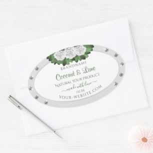 Light Grey Product Labels Green White Roses Jewels