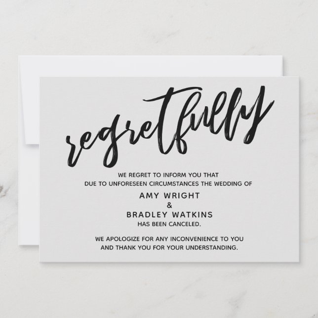 Light Grey Regretfully Wedding Cancellation Card (Front)