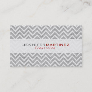 Light Grey Retro Chevron Pattern Linen Texture Business Card