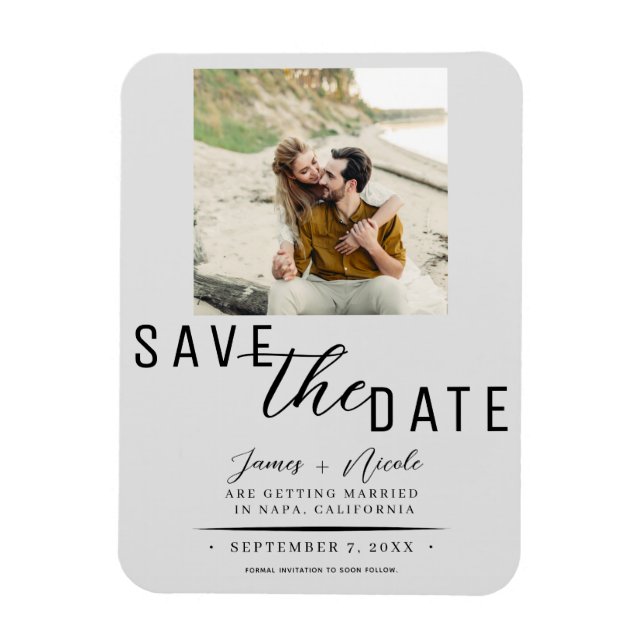 Light Grey Save the Date Photo Wedding Magnet (Vertical)