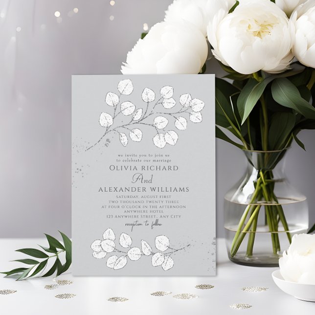 Light Grey Silver greenery Eucalyptus Wedding Invitation (Creator Uploaded)