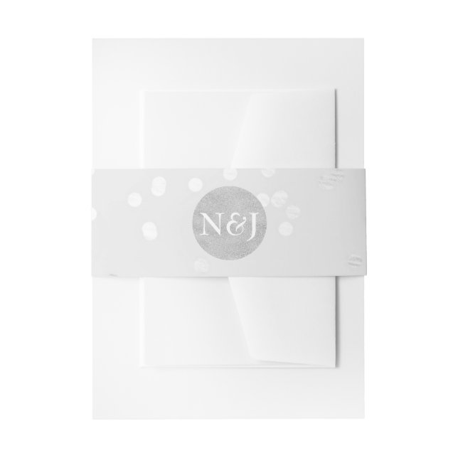 Light Grey & Silver Shiny Confetti Dots Invitation Invitation Belly Band (Front Example)
