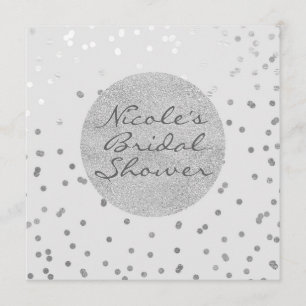 Light Grey & Silver Shiny Confetti Dots Modern Invitation