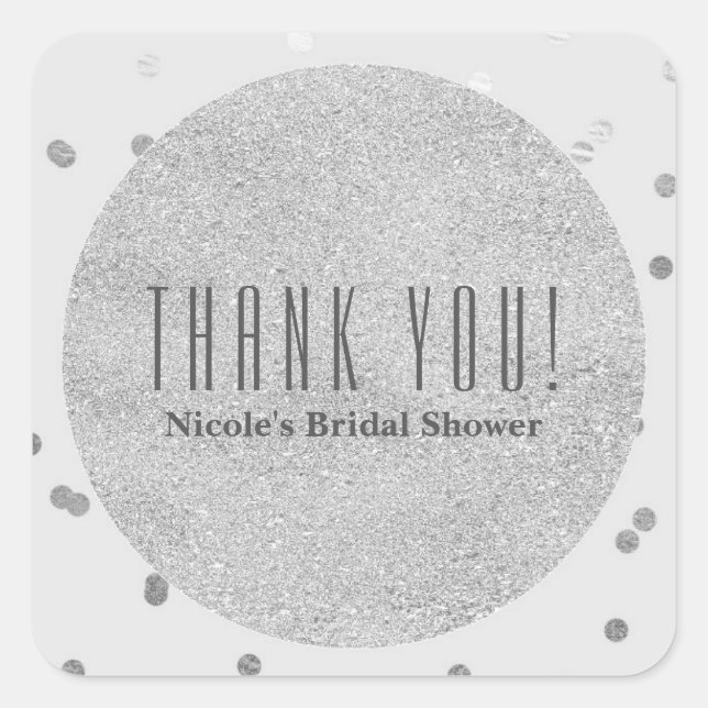 Light Grey & Silver Shiny Confetti Dots Modern Square Sticker (Front)