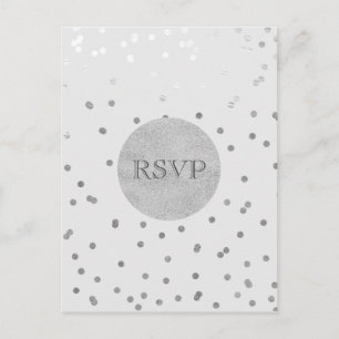 Light Grey & Silver Shiny Confetti Dots RSVP Invitation Postcard