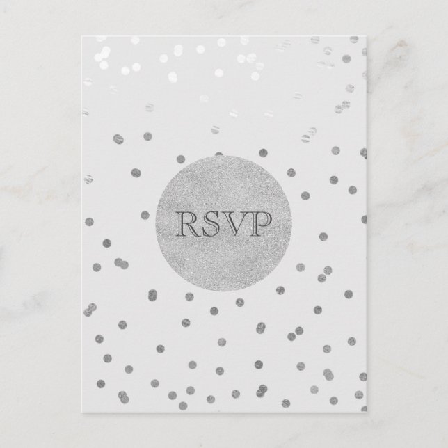 Light Grey & Silver Shiny Confetti Dots RSVP Invitation Postcard (Front)