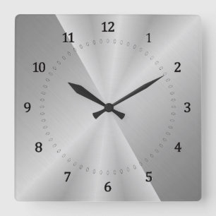Light grey, silver under metal square wall clock