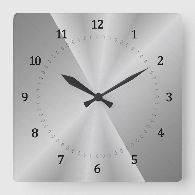 Light grey, silver under metal square wall clock (Front)