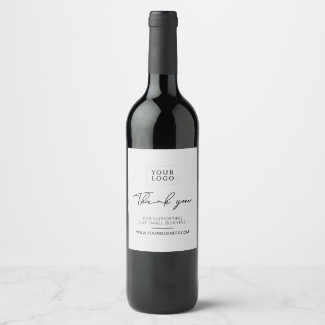 Light Grey Simple Business Company Logo Thank you Wine Label (Front)
