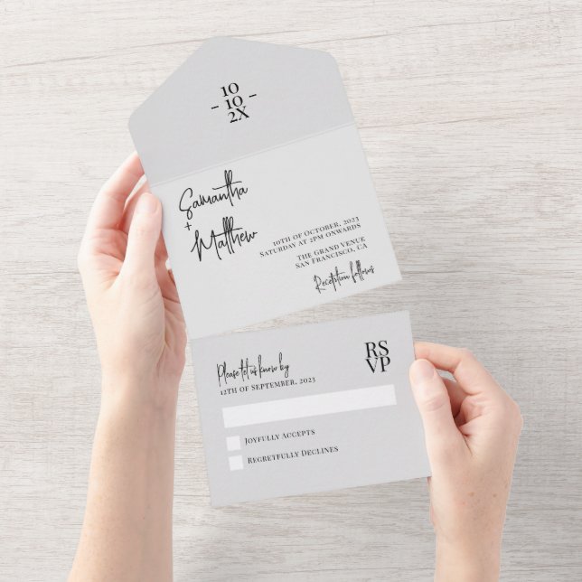 Light Grey Simple Rustic Minimalist Wedding All In One Invitation (Tearaway)