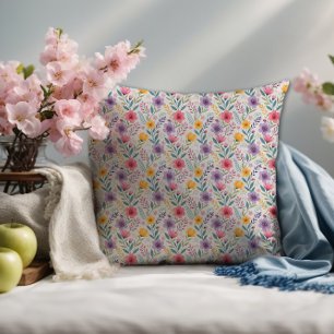 Light grey simple wildflower pattern monogram cushion