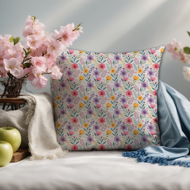 Light grey simple wildflower pattern monogram cushion (Creator Uploaded)