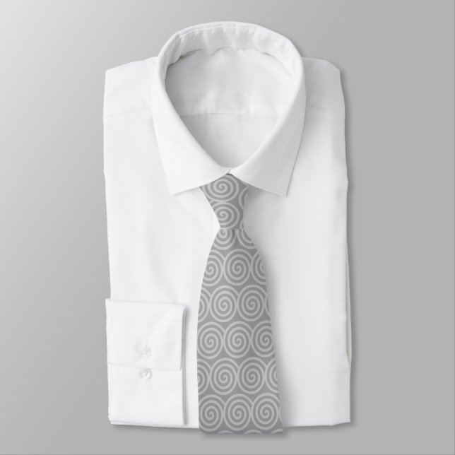 Light Grey Spiral Circles on Quick Silver Grey Tie (Tied)