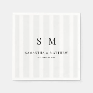 Light Grey Stripes Elegant Couple Initials Wedding Napkin
