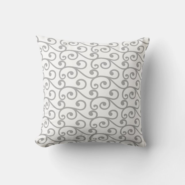 Light Grey Swirl Vector Pattern on White Cushion (Front)