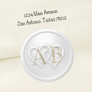 Light Grey Two Hearts Intertwined Monogram Wedding Classic Round Sticker