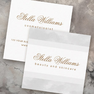 Light grey watercolor spa boutique calligraphy square business card