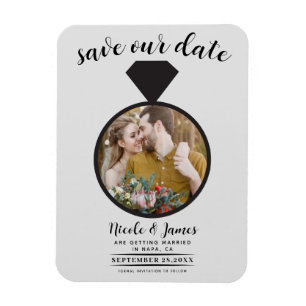 Light Grey Wedding Ring Photo Save the Date Magnet