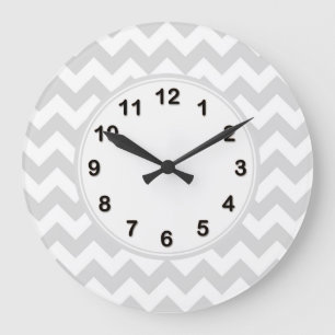 Light Grey White Chevron Zig-Zag Pattern Large Clock