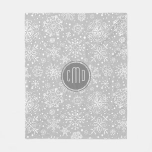 Light Grey & White Christmas Snowflakes Fleece Blanket