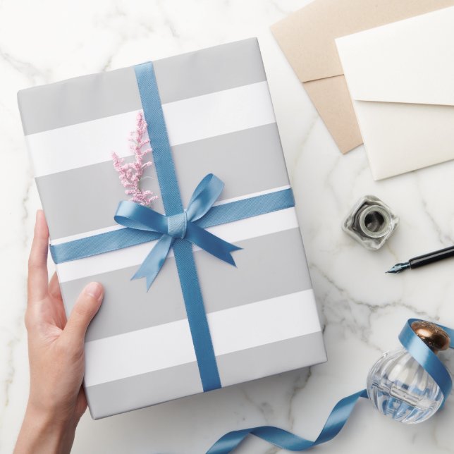 Light Grey White Classic Horizontal Striped Wrapping Paper (Gifting)