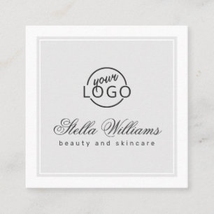 Light grey white custom logo minimalist square business card