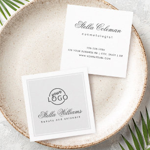 Light grey white custom logo minimalist square business card