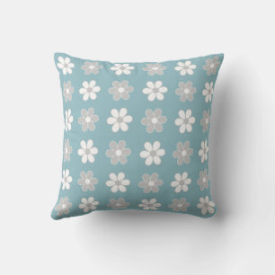 Light Grey & White Flowers on Teal Cushion