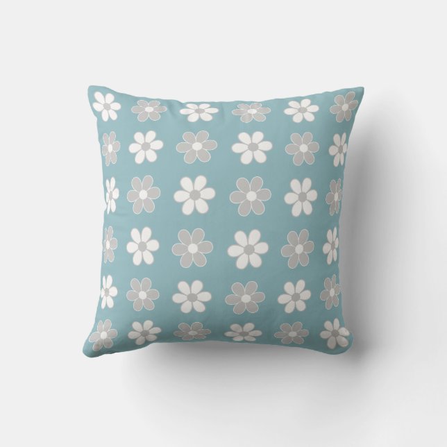 Light Grey & White Flowers on Teal Cushion (Back)