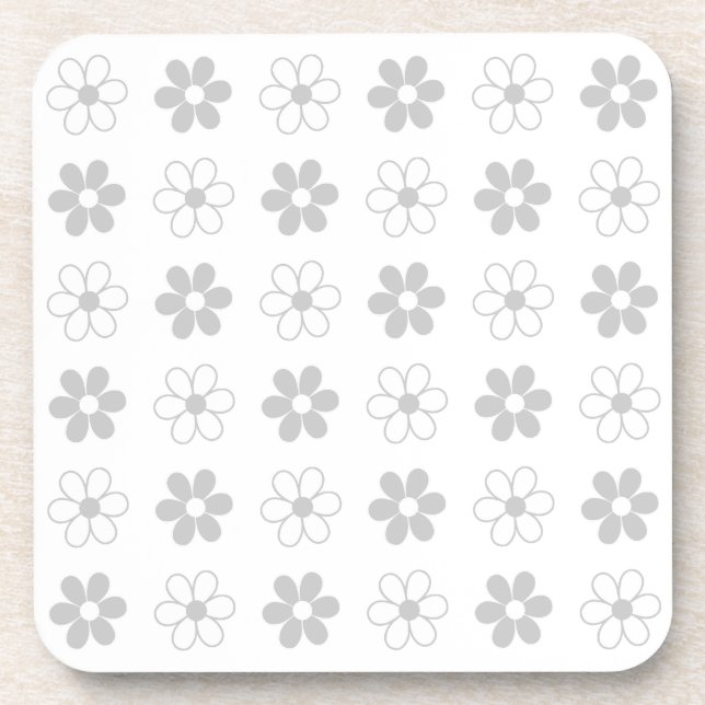 Light Grey & White Flowers on White Coaster (Front)