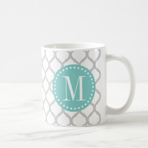 Light Grey & White Moroccan Pattern with Monogram Coffee Mug