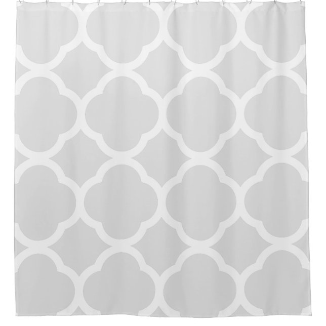 Light Grey & White Moroccan Quatrefoil Patterns Shower Curtain (Front)