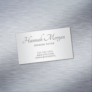 Light Grey White Ombre Elegant Script Magnetic Business Card
