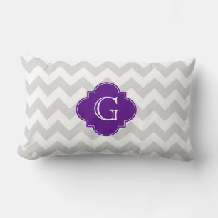 Light Grey Wht Chevron Purple Quatrefoil Monogram Lumbar Cushion